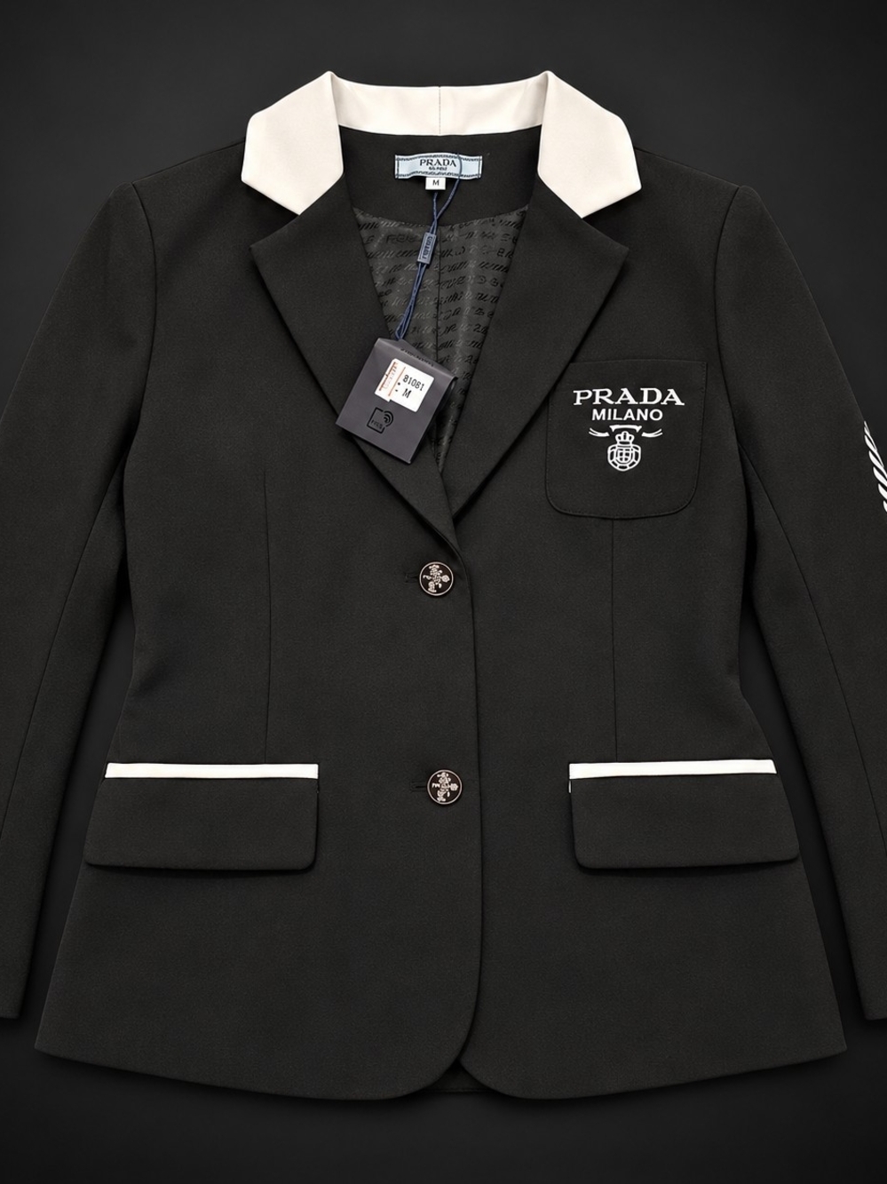 Prada Women's Black Blazer with Ivory Trim